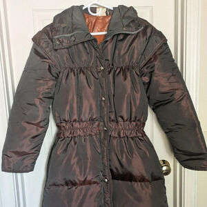 Vintage 70s The Line 100% Goose Down Brown/Orange Long Parka sz S/M City Chic NY